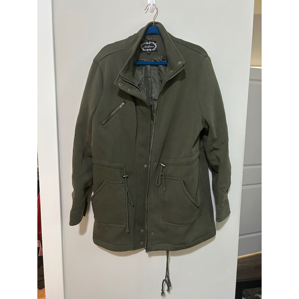 Ambiance Olive Green Anorak Military Style Jacket Womens 1XL Drawstring‎ - Picture 2 of 10